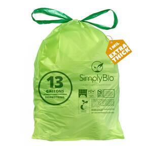 13 Gal. Compostable Trash Bags, Drawstring Heavy-Duty 1 Mil., Tall Kitchen Food Scrap Waste Bag (30-Count)