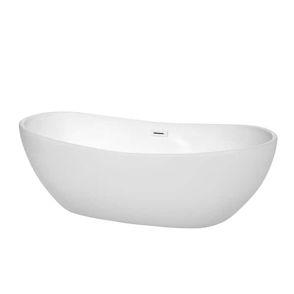 Wyndham Collection Rebecca 70 in. Acrylic Flatbottom Bathtub in White with Shiny White Trim