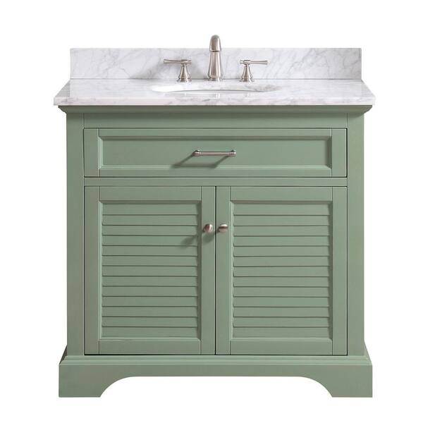 Avanity Colton 37 in. W x 22 in. D x 35 in. H Bath Vanity in Basil Green with Marble Vanity Top in Carrara White with Basin