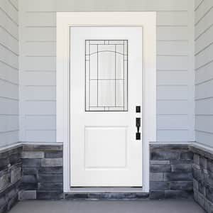 Legacy Knox 36 in. x 80 in. Right-Hand/Outswing Half Lite Decorative Glass White Primed Fiberglass Prehung Front Door