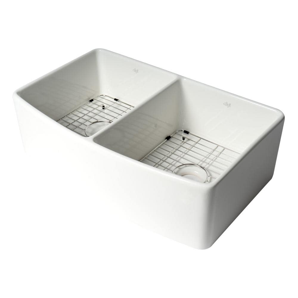 White Fireclay Double Bowl Farmhouse Kitchen Sink