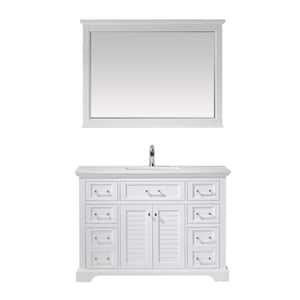 Lorna 48 in. Bath Vanity in White with Manufactured Stone Vanity Top in White with White Basin and Mirror