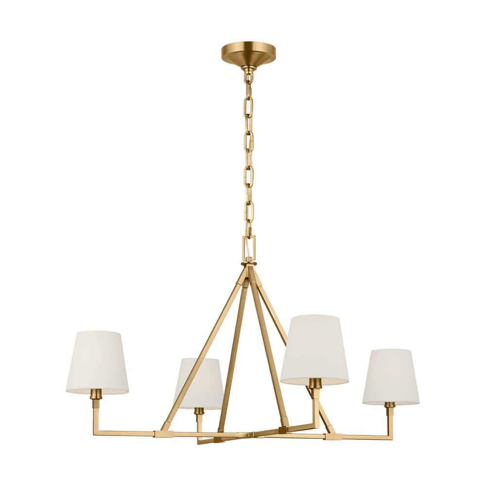 Perth Extra Large 4-Light Burnished Brass Transitional Chandelier White Linen Fabric Shades price history on PriceWatchPro