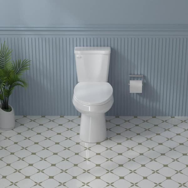 17 in. Toilet ADA Chair Height 2-Piece Toilet 1.28 GPF Single Flush Elongated Toilet in White With Soft-Close Seat