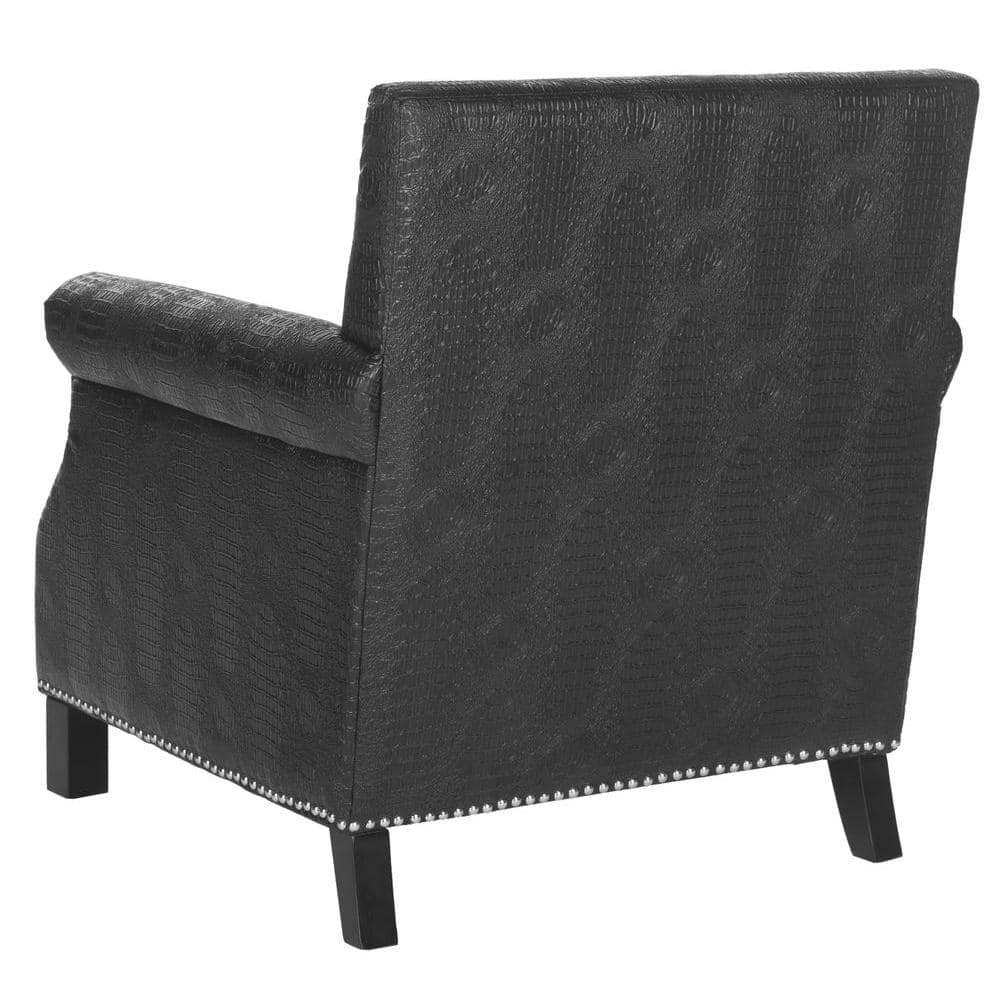 Black Crocodile Leather and Wood Accent Chair