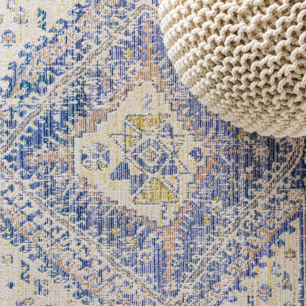Reversible 4'x6' Blue Medallion Synthetic Area Rug