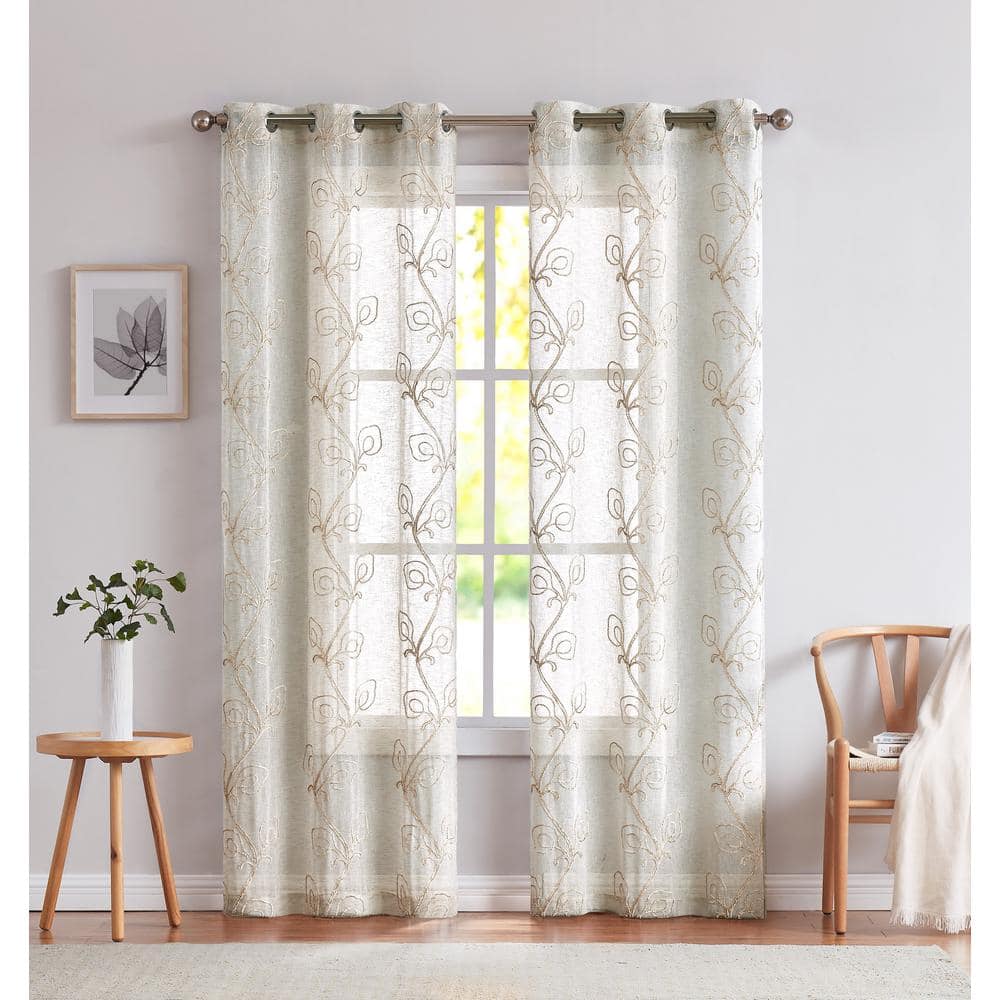 Dainty Home Linen Floral Grommet Room Darkening Curtain 38 In W X 84 In L Set Of 2 Stel7684li The Home Depot