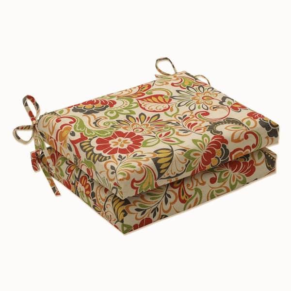 Pillow Perfect Floral 18.5 x 16 Outdoor Dining Chair Cushion in Green/Red (Set of 2)