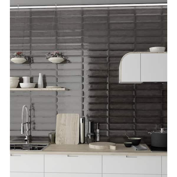 EMSER TILE Raku Charcoal 3 in. x 12 in. Glossy Ceramic Wall