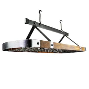 Signature 45 in. Oval Ceiling Pot Rack with 18-Hooks Hammered Steel with Tigerwood