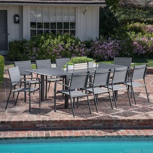 Cameron 11-Piece Aluminum Outdoor Dining Set with 10 Sling Dining Chairs and an Expandable Table