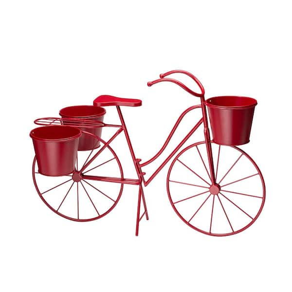 Glitzhome 28.75 in. L Oversized Red Metal Bicycle Plant Stand (KD)