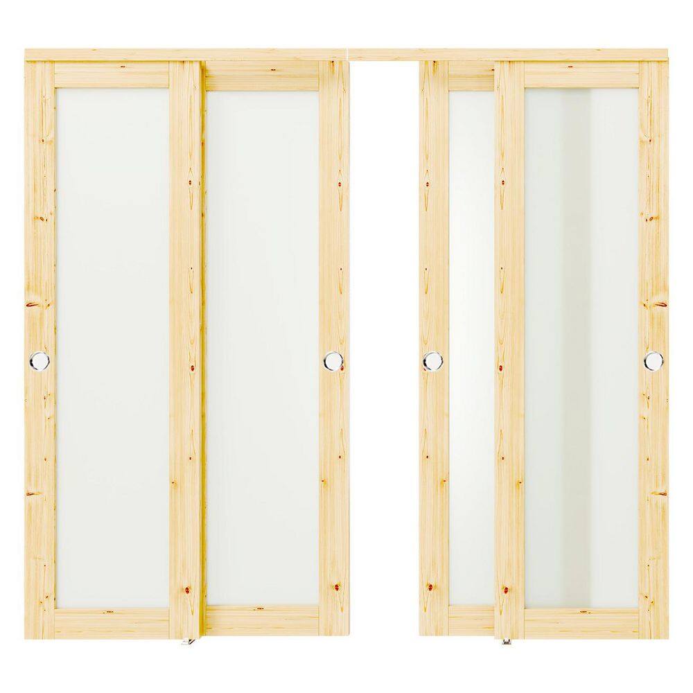 120 in. x 80 in. Light Brown, Solid Pine Wood, Double Full Lite Frosted Glass Sliding Door with All Hardware price history on PriceWatchPro