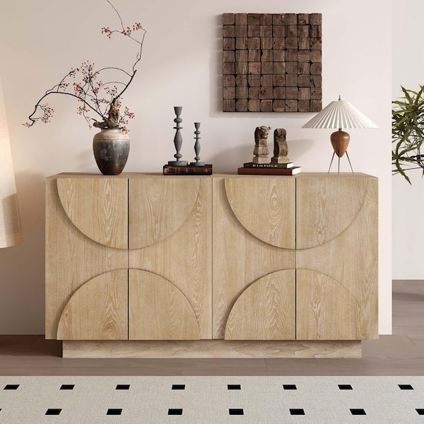 Unbranded Natural MDF 56.3 in. Modern Sideboard Buffet Storage Cabinet Console Cabinet for Dining Room, Kitchen, Living Room