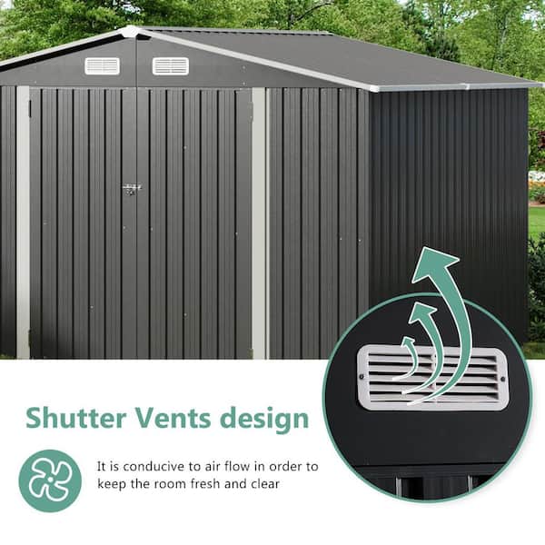 Sizzim Black 10 ft. W x 8 ft. D Storage Metal Shed with