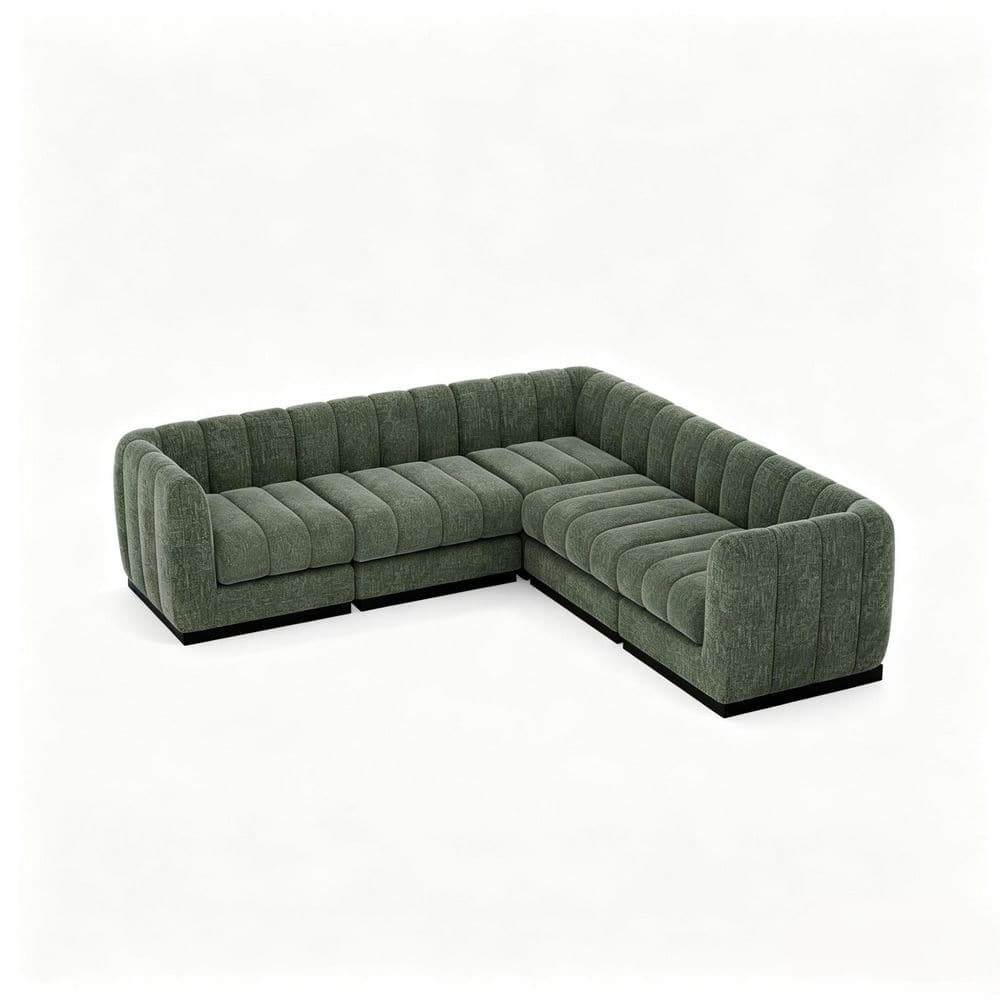 95 in. Square Arm 5-Piece Chenille L Shape Modular Sectional Sofa in Green