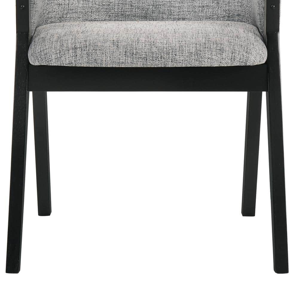 Set of 2 Gray Fabric and Black Wood Dining Chairs