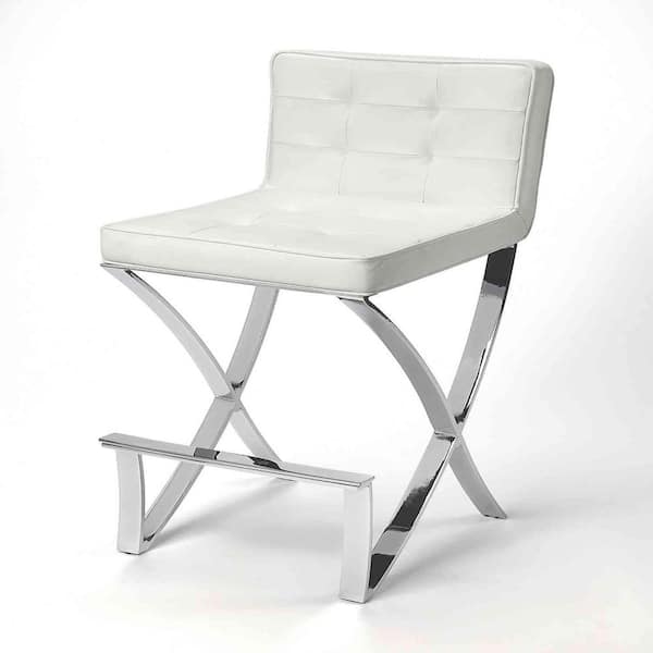 HomeRoots Amelia 40.5 in. H White Low Back Metal/Wood Bar Height (28-33 in.) Bar Stool