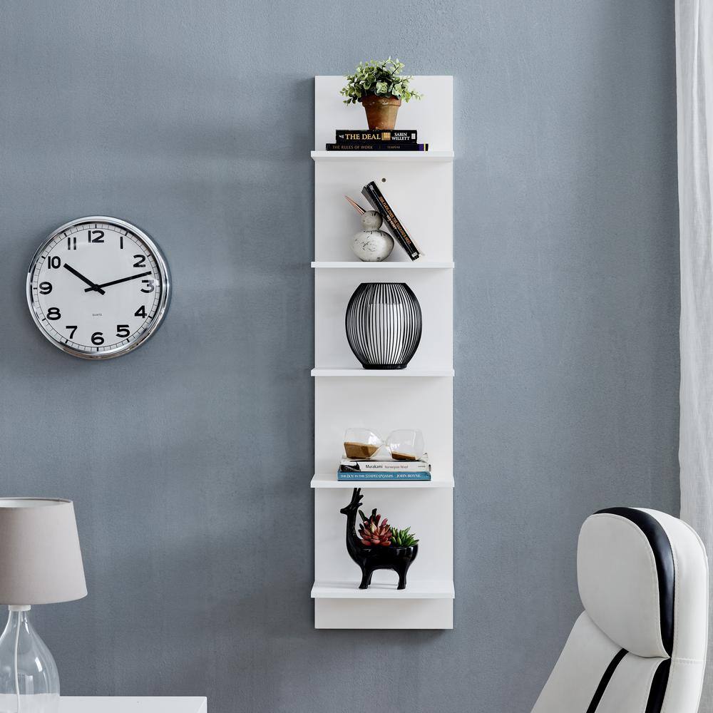 White 51" Floating Wall Shelf with Five Tiers