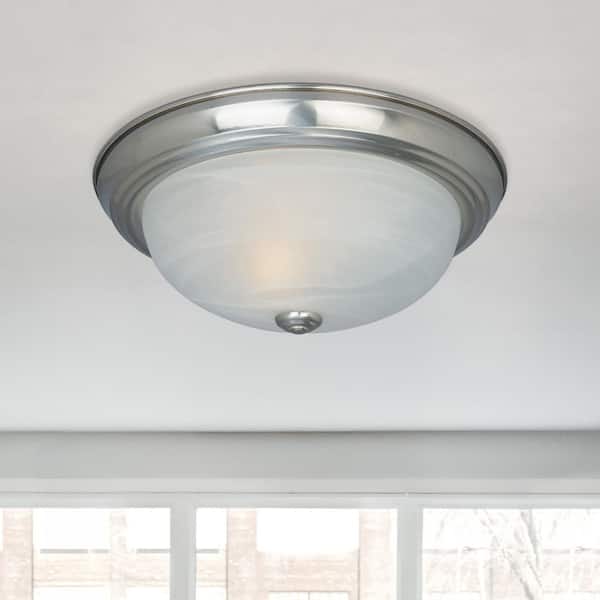 Reedley 15 in. Traditional Satin Platinum Medium-Base (E26) Bulb Flush Mount for Kitchens