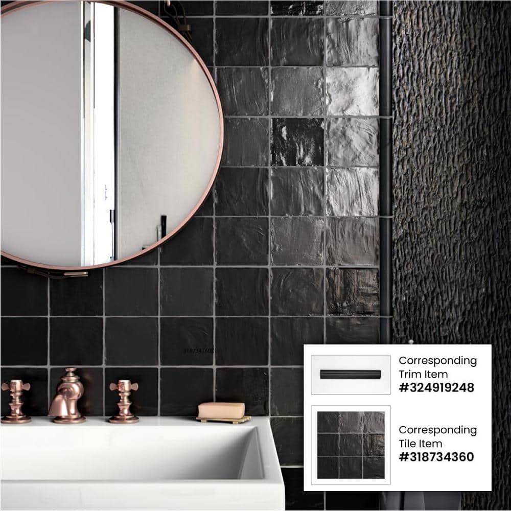 Black Ceramic Pencil Bullnose Tile Trim 7.9" x 1.25"