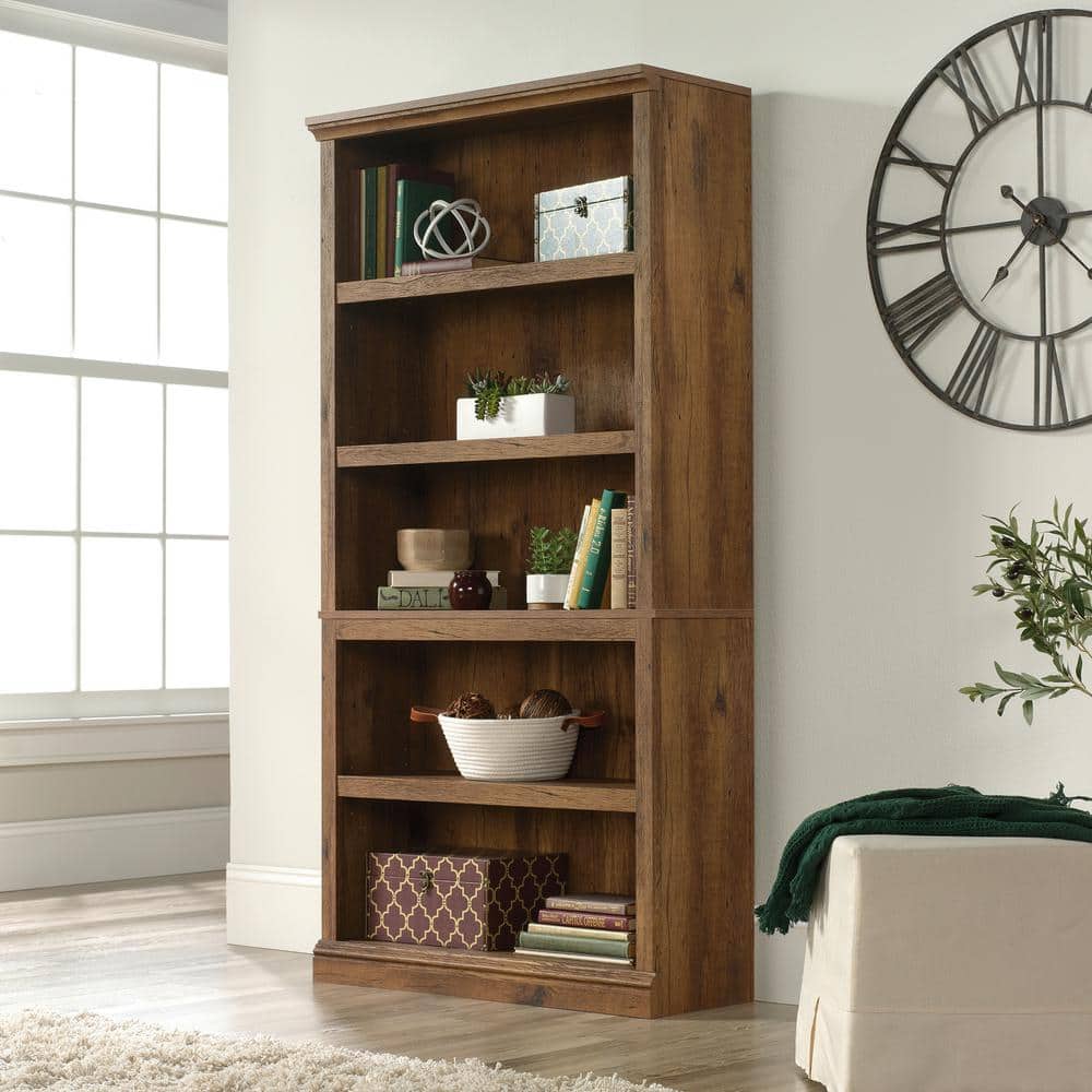 Vintage Oak Adjustable 5-Shelf Wooden Bookcase