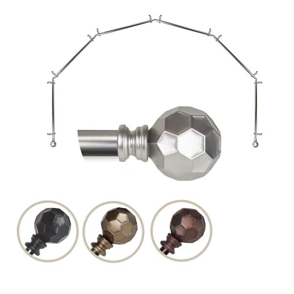 EMOH 13/16" Dia Adjustable 6 Sided Bay Window Curtain Rod 28 to 48" (each side) in Satin Nickel with Elliana Finials
