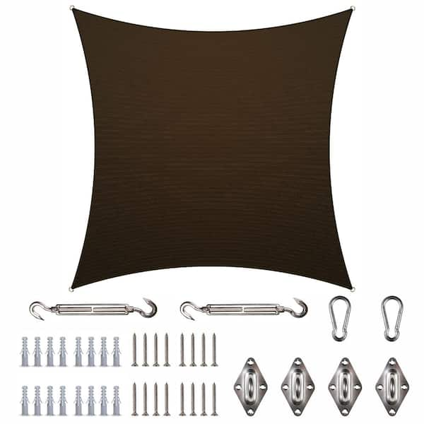 COLOURTREE 14 ft. x 14 ft. 190 GSM Brown Square Sun Shade Sail with ...