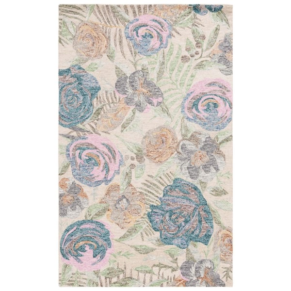 Blossom 6 ft. x 9 ft. Green/Pink Oversized Floral Area Rug