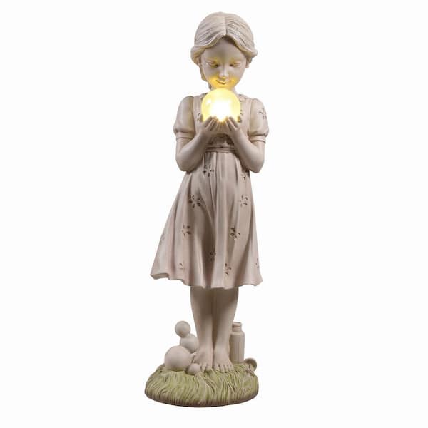 HI-LINE GIFT LTD Girl Holding Bubble Lighted Garden Statue Solar Powered LEDs