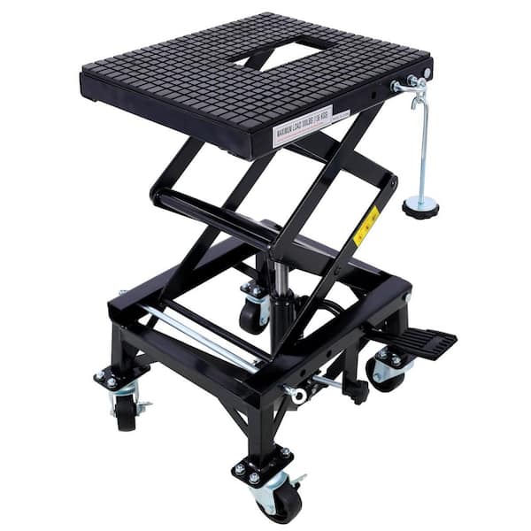 Black Steel 300 lbs Hydraulic Motorcycle Scissor Jack Lift Foot Step with Wheels