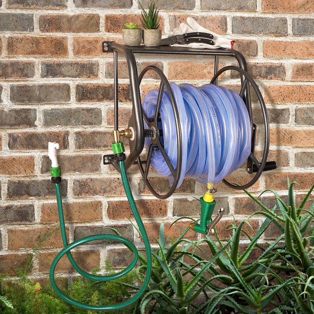 Hammertone Grey Steel Wall Mounted Hose Reel with 200ft Capacity