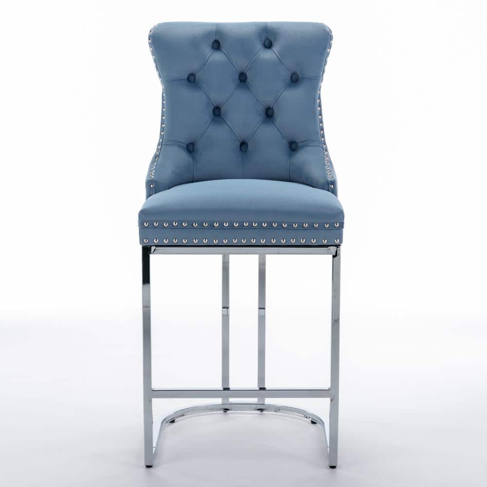 Light Blue Velvet Button Tufted Wingback Counter Height Bar Stools with Chrome Metal Base, Set of 2 price history on PriceWatchPro