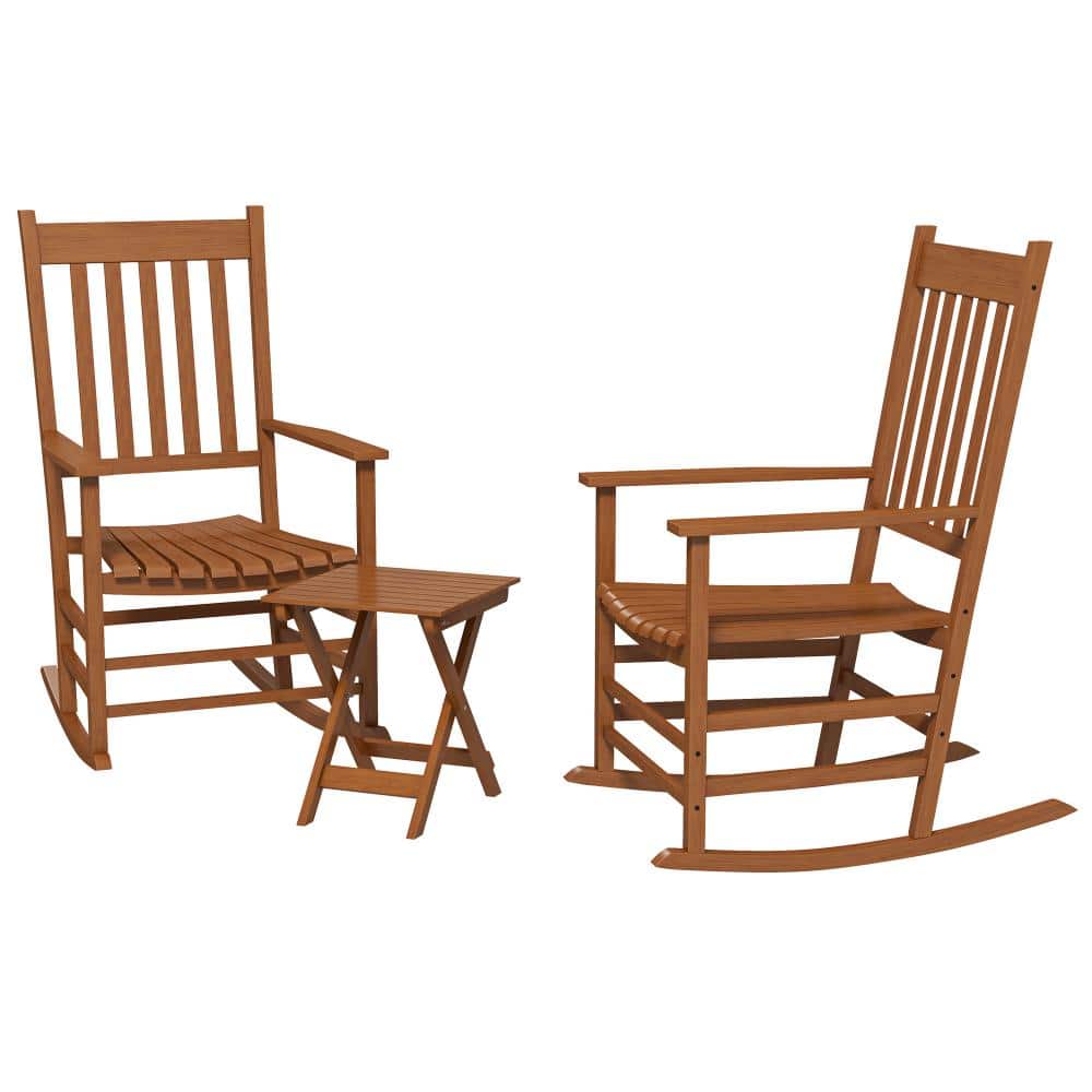 Poplar Wood Outdoor Rocking Chair Set with Side Table, 3-Piece, High Back, 352 lbs. Capacity in Brown price history on PriceWatchPro