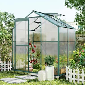 6.2 ft. W x 4.3 ft. D Walk-in Polycarbonate Greenhouse with 2 Windows and Base, Aluminum Hobby Greenhouse w/Sliding Door