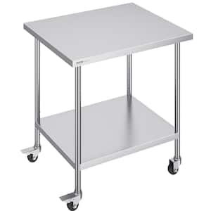 Stainless Steel Silver Kitchen Prep Table 30 x 18 x 38 In., with 4 Wheels, 3 Adjustable Height Levels, Heavy Duty Food