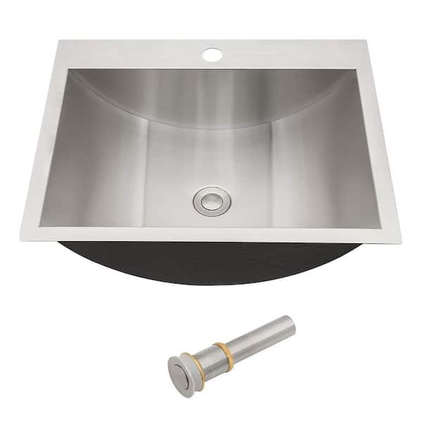 21 in. Drop-In Stainless Steel Bathroom Sink in (Gray) Brushed Nickel with Pop Up Drain