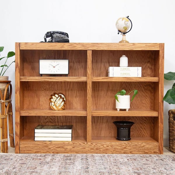 36 in. Dry Oak Wood 6-shelf Standard Bookcase with Adjustable Shelves