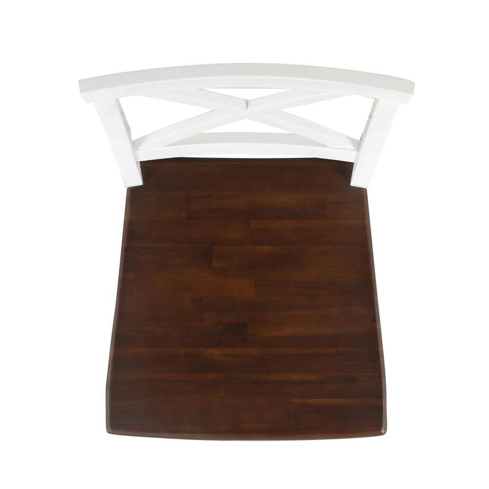 White and Walnut Cross Back Farmhouse Dining Chairs