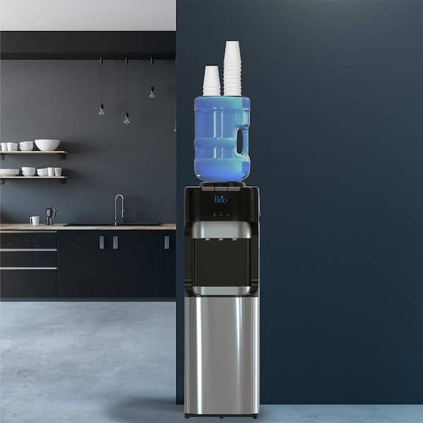 Hot Cold and Room Temp Water Dispenser Cooler Top Load, Tri Temp, Black and Stainless Steel, Essential Series