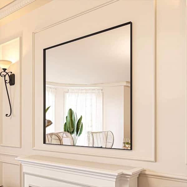 ORGANNICE 48 in. W x 36 in. H Black Aluminum Rectangle Framed Tempered Glass Wall-mounted Mirror