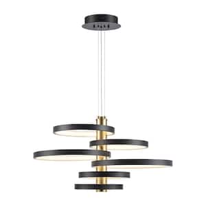 26 in. Integrated LED Black and Gold Ringed Pendant Light Fixture