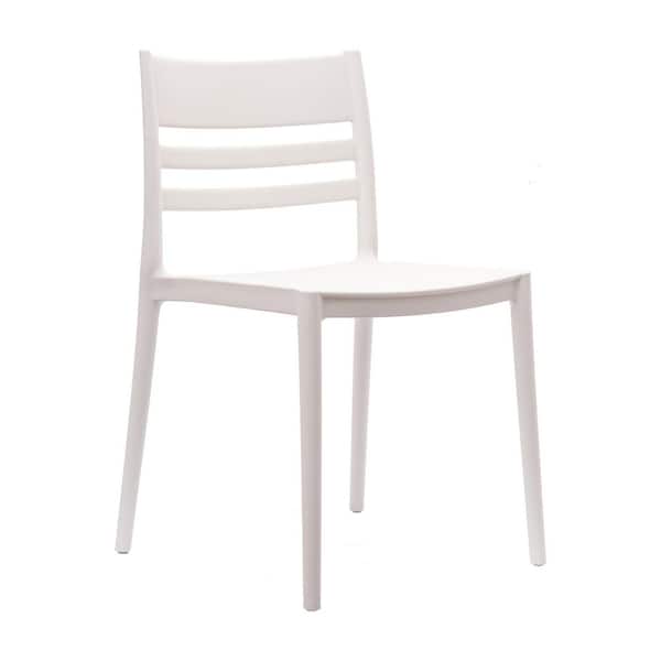 Bridgeport White with Slatted Backrest Plastic Indoor-Outdoor Stacking Patio Chairs in White