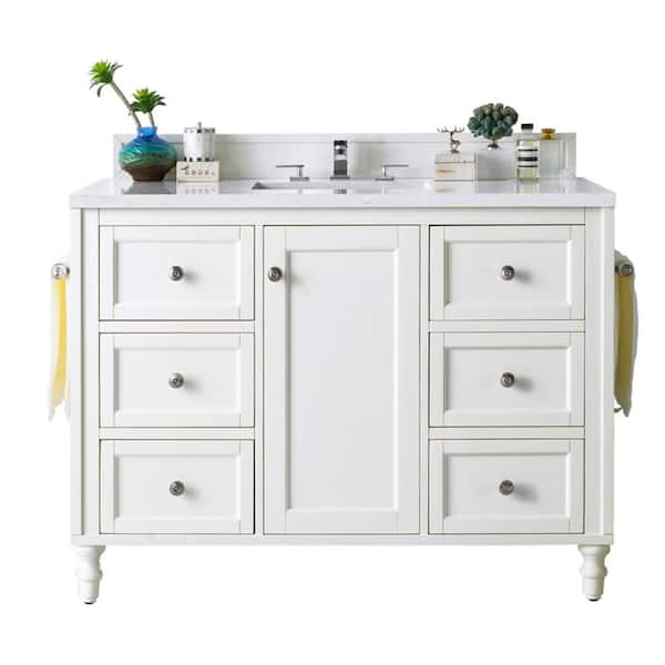 James Martin Vanities Copper Cove Encore 48.0 in. W x 23.5 in. D x 36.2 in. H Bathroom Vanity in Bright White with White Zeus Quartz Top