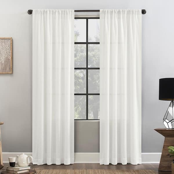 Kelsi White Polyester Blend 52 in. W x 84 in. L Rod Pocket Light Filtering Curtain (Single Panel)