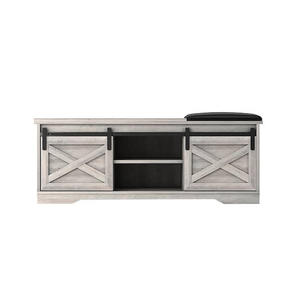 Unbranded Lindi 18.7 in. H x 47.24 in. W Particle Board Shoe Storage Bench in Antique Gray