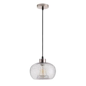 1-Light Clear Farmhouse Nickel Pendant Light Fixture Vintage Hanging Lights with Handblown Seeded Glass Shade