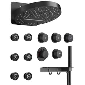 15-Spray Patterns 12.6 in. Dual Shower Head Wall Mount Fixed Shower Head in Matte Black (Valve Included)