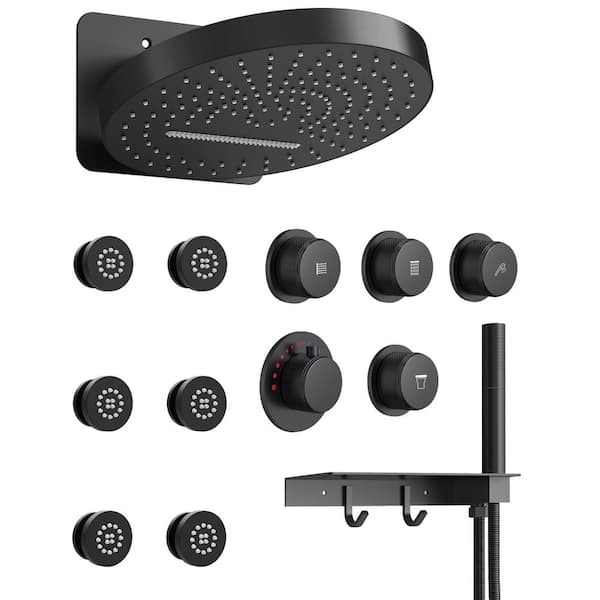 EVERSTEIN 15-Spray Patterns 12.6 in. Dual Shower Head Wall Mount Fixed Shower Head in Matte Black (Valve Included)