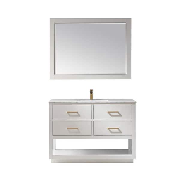 Altair Remi 48 in. Bathroom Vanity Set in White with Carrara Marble Top in White with White Basin and Mirror